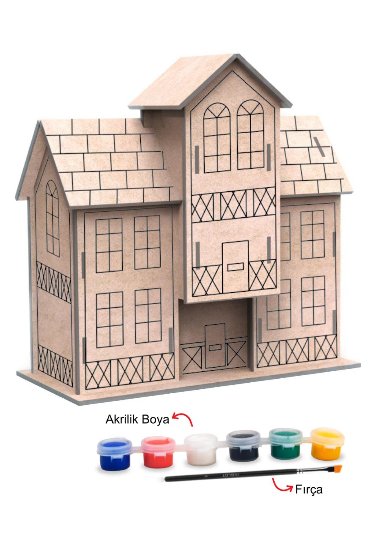 Mortoys Karadeniz Evi Modeli Ahşap Maket Boyama Seti, 6lı Boya Ve Fırça Dahil