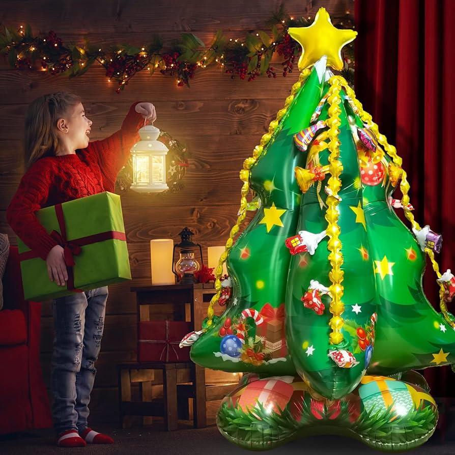 Yılbaşı Ayaklı Çam Ağacı Folyo Balon 145x105 cm 3D