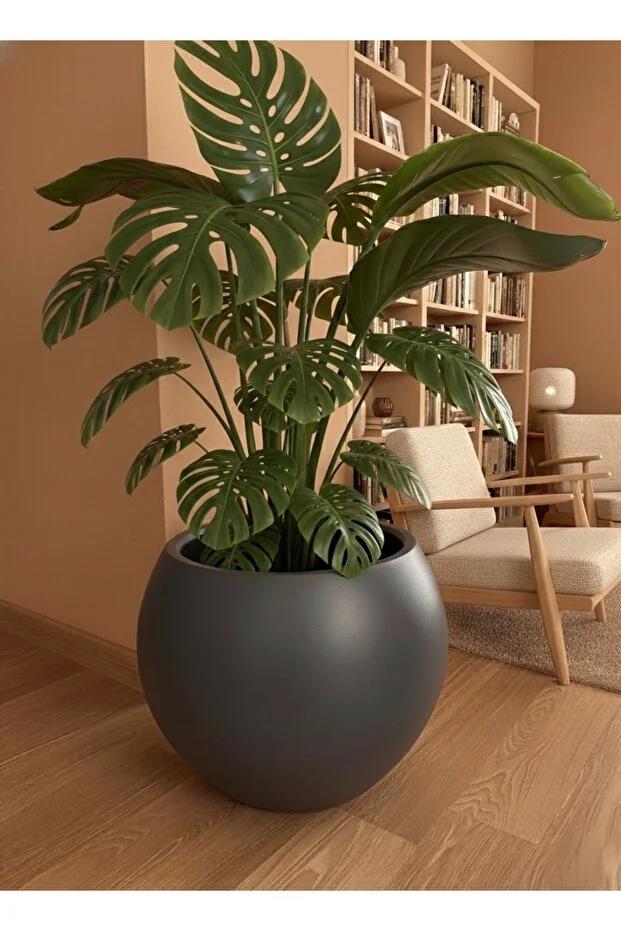 Serinova Fiber Saksı Küre Yuvarlak Top Vazo Dekoratif Saksı Fiberglas No: 2 30x30cm