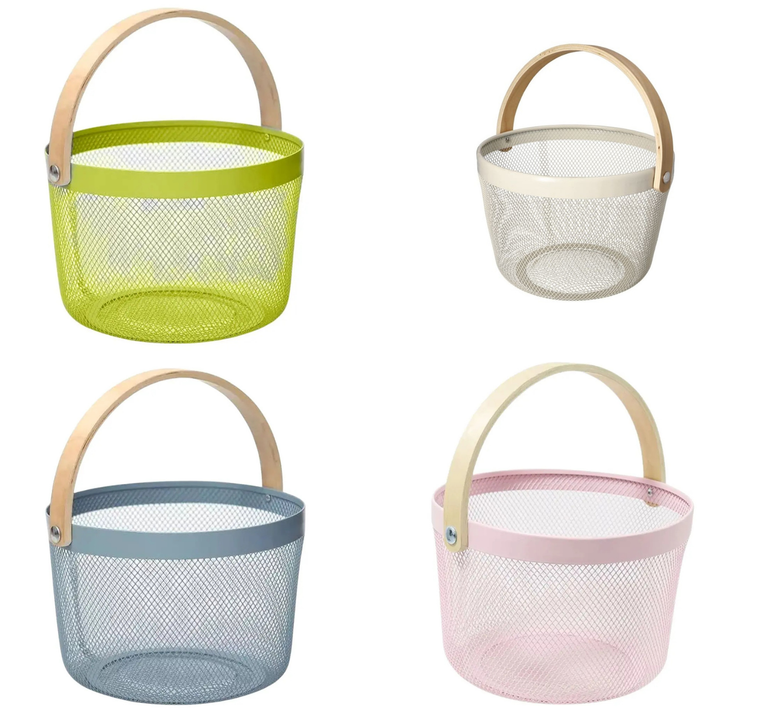 Yapıyorsun Ahşap Saplı Çok Amaçlı Metal Yuvarlak Saklama Depolama Sepeti