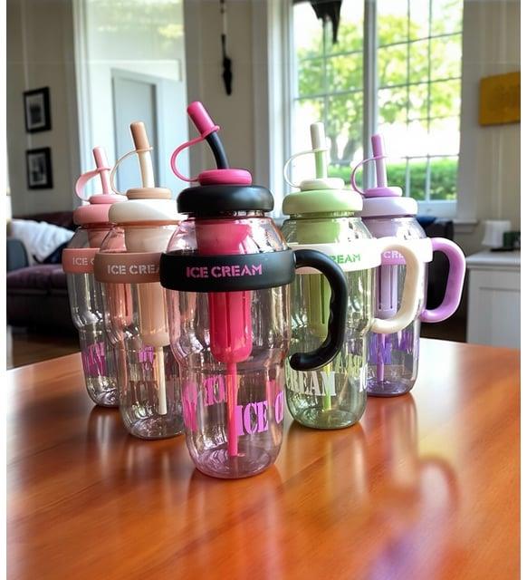 1300 ml Kulplu Suluk Matara Detox ve Soğuk İçecek Şişesi Pipetli Suluk Taşınabilir BPA içermez