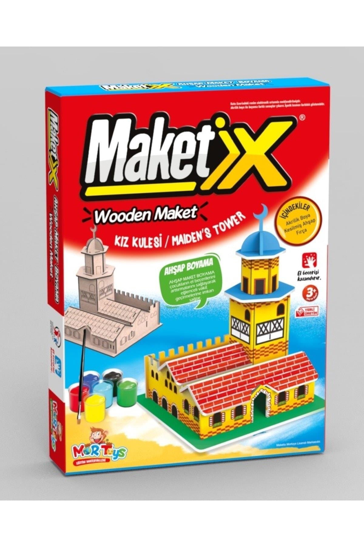 Mortoys Kız Kulesi Modeli Ahşap Maket Boyama Seti, 6'lı Boya Ve Fırça Dahil