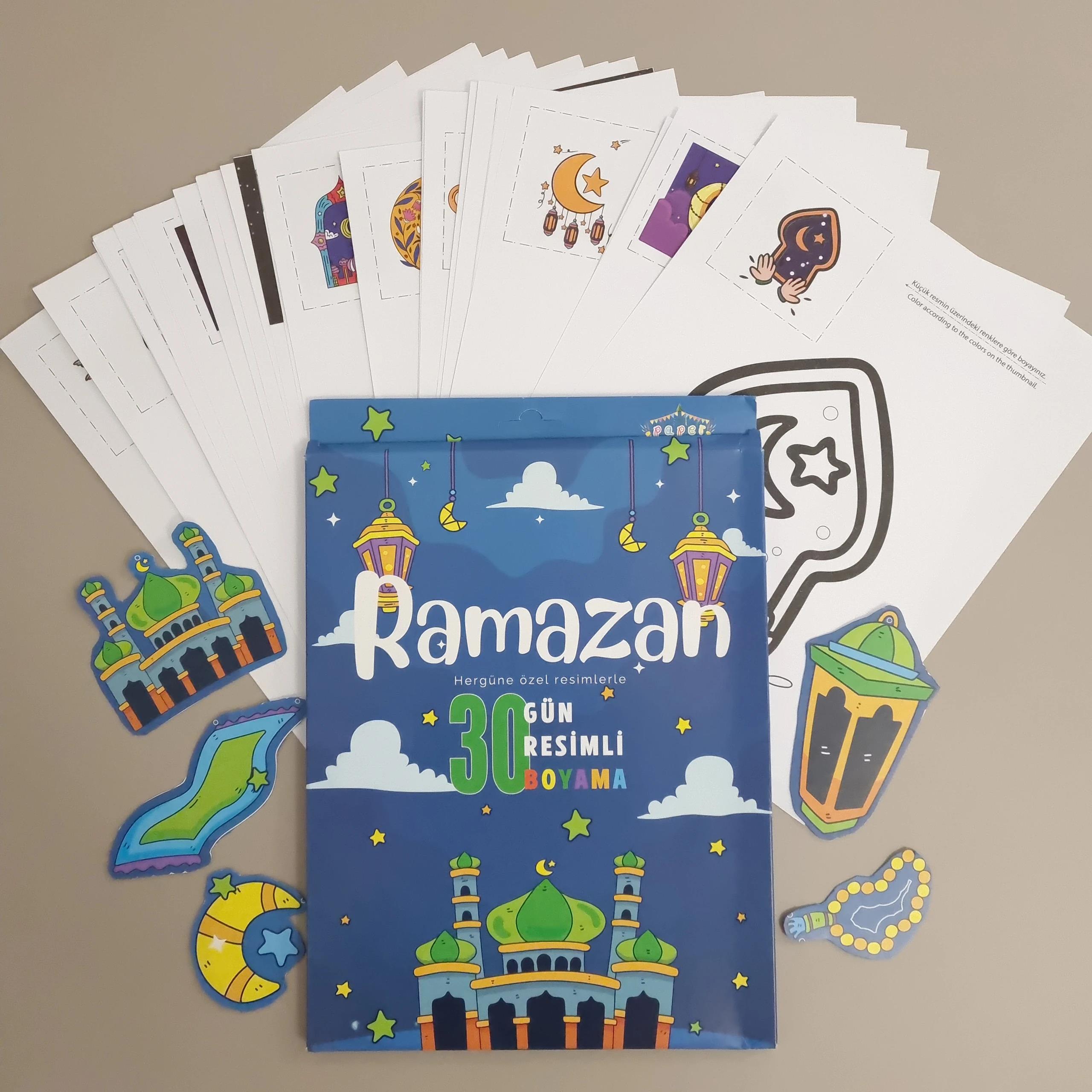 Ramazan Bayramı 30 Gün Resimli Boyama Kitabı Takvimli İnteraktif ve Eğitici Yaprak Çocuk Boyama