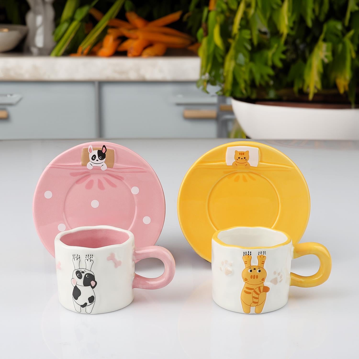 Kosova Kedi & Köpek Figürlü 2’li Seramik Kahve Fincan Seti