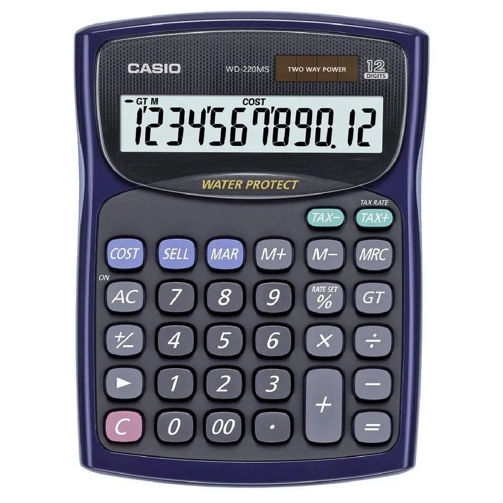 Casio Wd-220Ms Suya Toza Darbeye Dayanıklı Hesap Makinesi Siyah