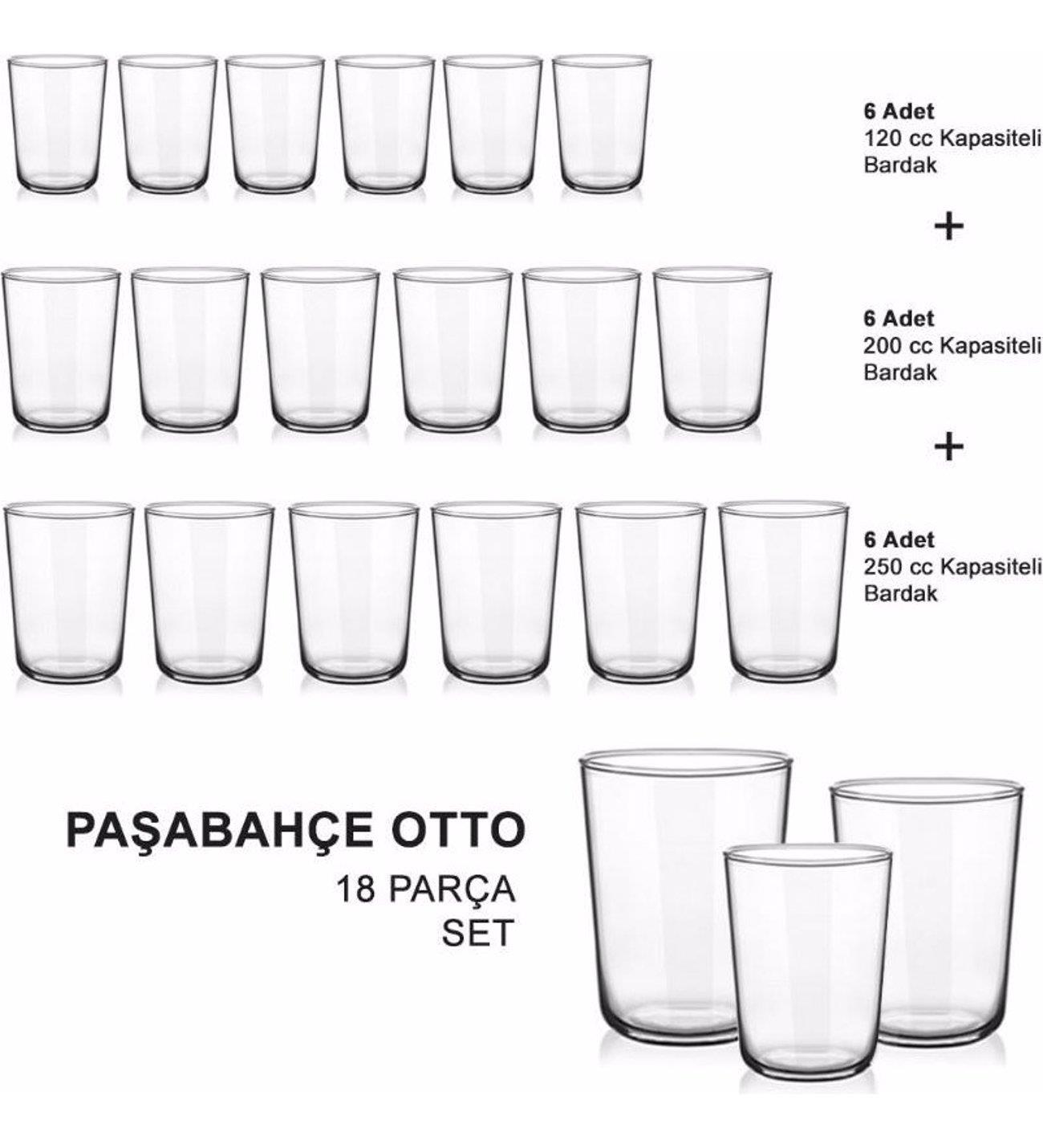 Paşabahçe Otto 18 Parça Su Meşrubat ve Kahve Yanı Su Bardak Seti