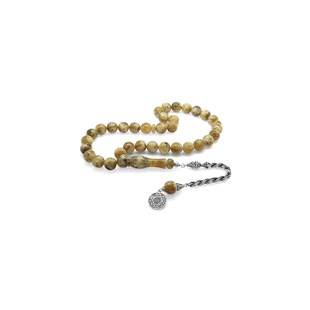 925 Sterling Silver Tasseled Sphere Cut Mosaic Patterned Large Size Amber Drop Rosary - Baqqalia.com - The Best Shop to Buy Turkish Food and Products - Worldwide Free Shipping for Every Order Above 150 USD