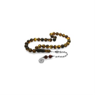 925 Sterling Silver Tasseled Sphere Cut Dense Fossil Yellow Drop Amber Rosary - Baqqalia.com - The Best Shop to Buy Turkish Food and Products - Worldwide Free Shipping for Every Order Above 150 USD