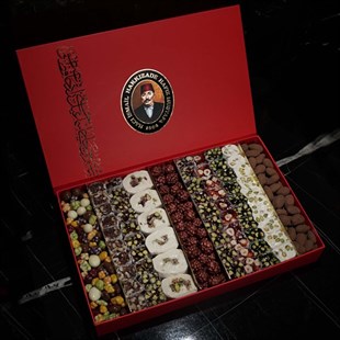 Shop Hafiz Mustafa 1864 Premium Mixed Turkish Delight & Dragee (5 kind in Red Box) 2.1 kg | Baqqalia.com