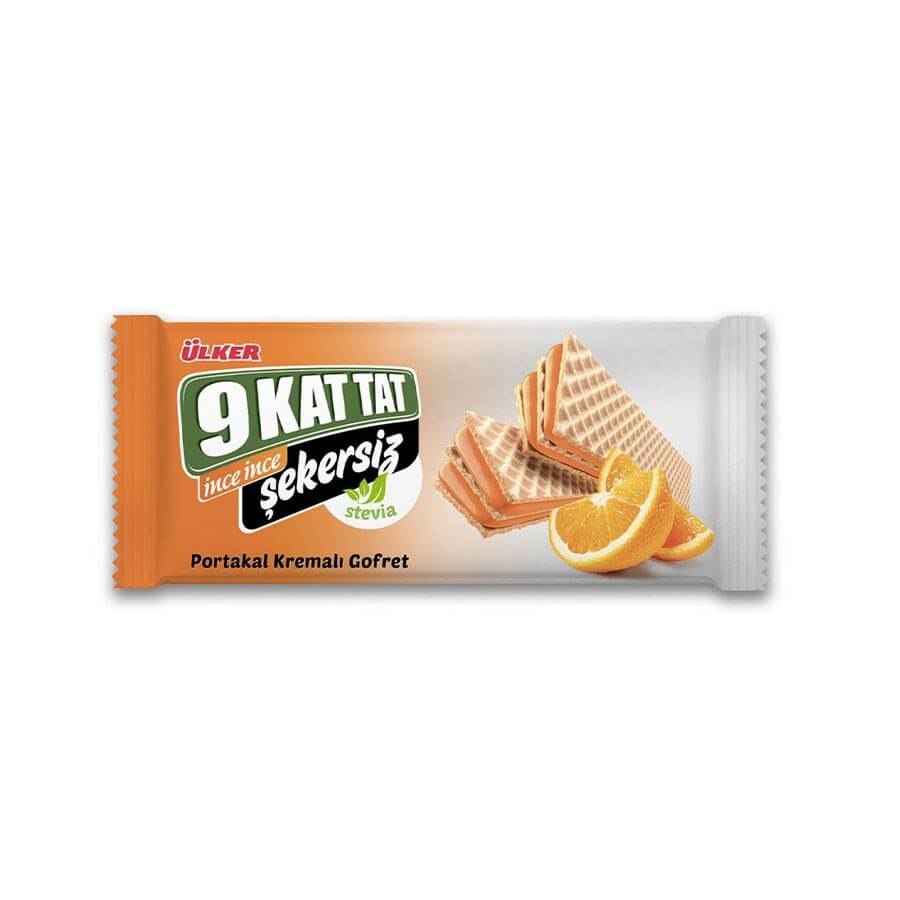 9 Kat Tat Thin Orange Cream Sugar Free Wafer 118 G - Baqqalia.com - The Best Shop to Buy Turkish Food and Products - Worldwide Free Shipping for Every Order Above 150 USD
