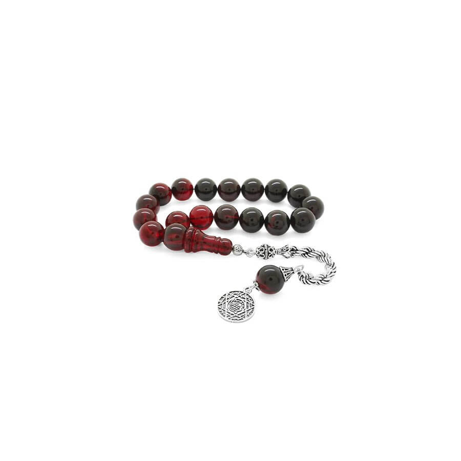 925 Sterling Silver Rope Tasseled Strained Red-Black Fire Amber Efe Rosary - Baqqalia.com - The Best Shop to Buy Turkish Food and Products - Worldwide Free Shipping for Every Order Above 150 USD