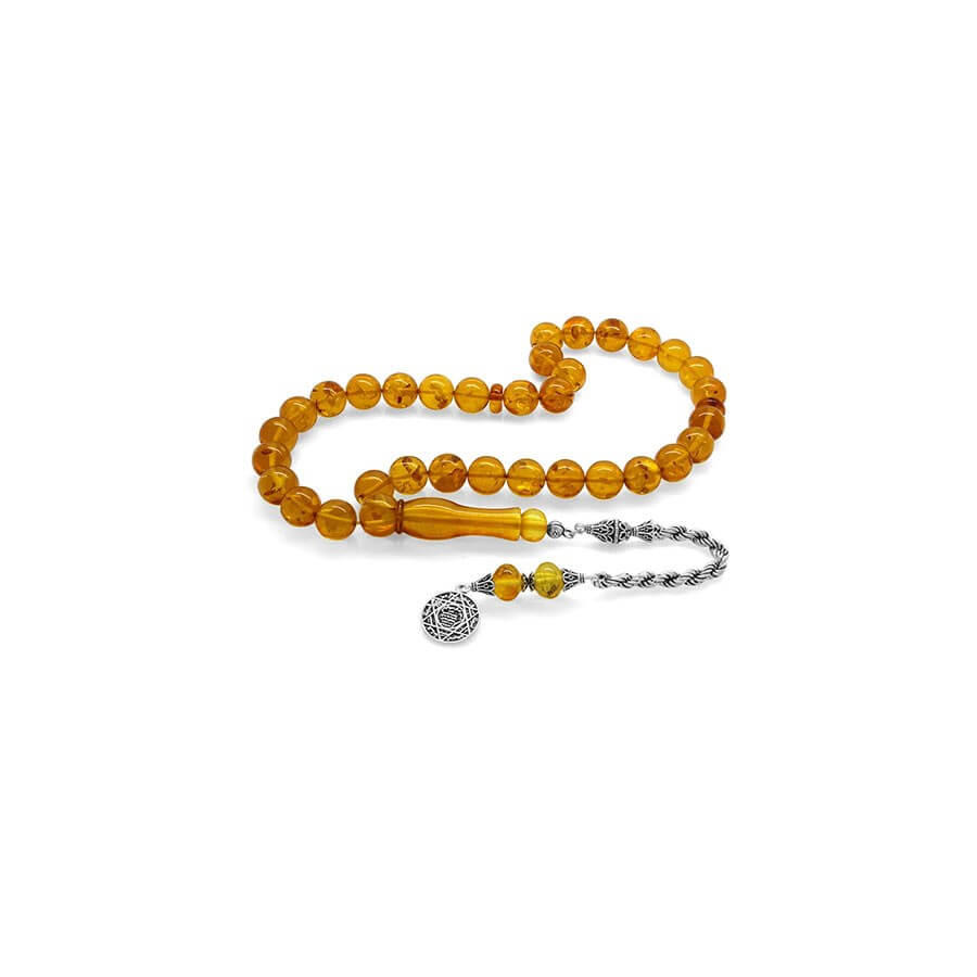 925 Sterling Silver Tasseled Sphere Cut Crystal Patterned Honey Color Amber Drop Rosary - Baqqalia.com - The Best Shop to Buy Turkish Food and Products - Worldwide Free Shipping for Every Order Above 150 USD