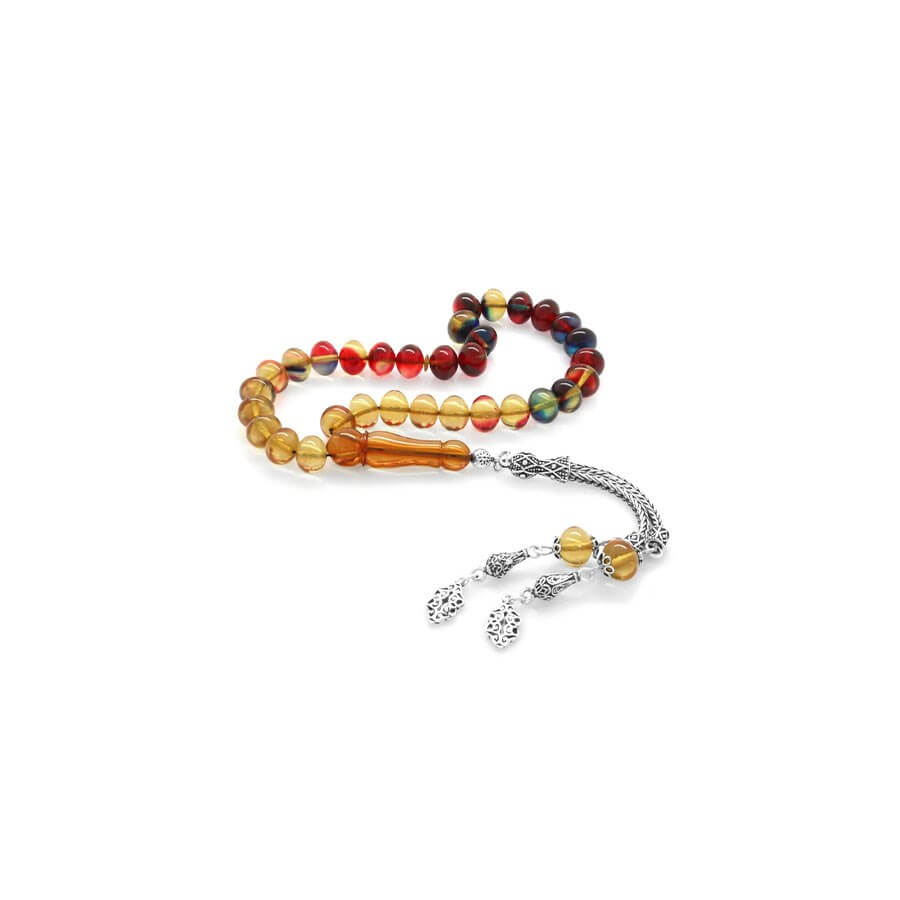 925 Sterling Silver Tasseled Wheel Cut Strained Bonibon Fire Amber Rosary - Baqqalia.com - The Best Shop to Buy Turkish Food and Products - Worldwide Free Shipping for Every Order Above 150 USD