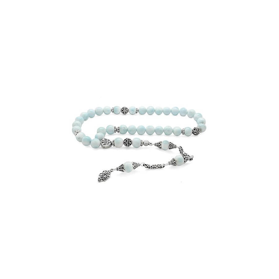 Collectible 925 Sterling Silver Tasseled Larimar Natural Stone Rosary - Baqqalia.com - The Best Shop to Buy Turkish Food and Products - Worldwide Free Shipping for Every Order Above 150 USD