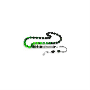 925 Sterling Silver Nakkaş Imameli Tulip Design Filtered Green-Black Fire Amber Rosary - Baqqalia.com - The Best Shop to Buy Turkish Food and Products - Worldwide Free Shipping for Every Order Above 150 USD