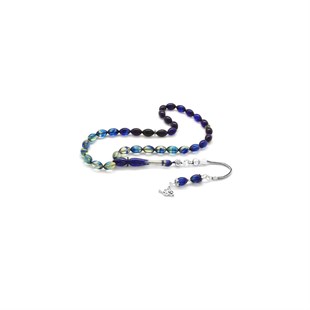925 Sterling Silver Tasseled Ankle Length Strained Blue-White Fire Amber Rosary - Baqqalia.com - The Best Shop to Buy Turkish Food and Products - Worldwide Free Shipping for Every Order Above 150 USD
