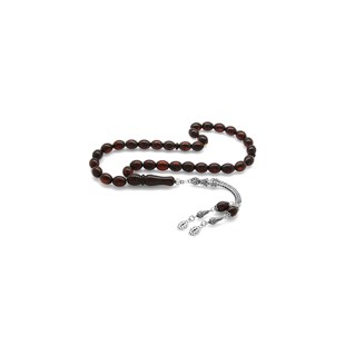 925 Sterling Silver Tasseled Barley Cut Dark Red Amber Tasbih - Baqqalia.com - The Best Shop to Buy Turkish Food and Products - Worldwide Free Shipping for Every Order Above 150 USD
