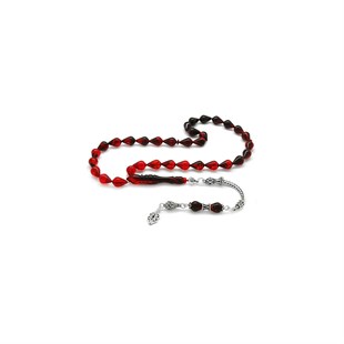 925 Sterling Silver Tasseled Drop Cut Strained Red-Black Fire Amber Rosary - Baqqalia.com - The Best Shop to Buy Turkish Food and Products - Worldwide Free Shipping for Every Order Above 150 USD