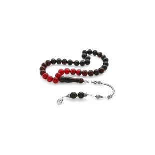 925 Sterling Silver Tasseled Globe Cut Red-Black Fire Amber Rosary - Baqqalia.com - The Best Shop to Buy Turkish Food and Products - Worldwide Free Shipping for Every Order Above 150 USD