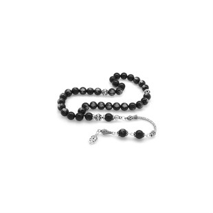 925 Sterling Silver Tasseled Mevlana Detailed Sphere Cut Onyx Natural Stone Rosary - Baqqalia.com - The Best Shop to Buy Turkish Food and Products - Worldwide Free Shipping for Every Order Above 150 USD