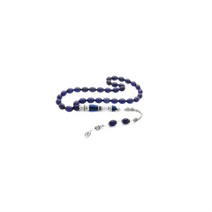 925 Sterling Silver Tasseled Silver Nakkaş Imamed Navy Blue Spinning Amber Rosary - Baqqalia.com - The Best Shop to Buy Turkish Food and Products - Worldwide Free Shipping for Every Order Above 150 USD