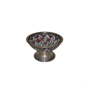 Chez Galip İznik (Floral) Designed Bowl With Metal Foot - Baqqalia.com - The Best Shop to Buy Turkish Food and Products - Worldwide Free Shipping for Every Order Above 100 USD