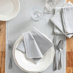 English Home Cecily Cotton Hand Embroidered Guest Napkin 34x34cm Gray Set of 4 - Baqqalia.com - The Best Shop to Buy Turkish Food and Products - Free Worldwide Express Shipping Over $169