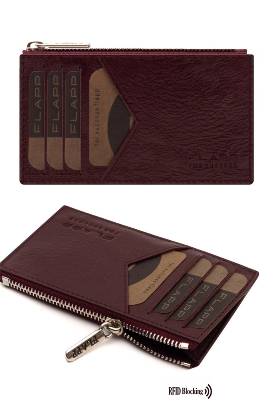 Flapp Deri Bordo Rfıd Engelleyici Fermuarlı Bozukpara Gözlü Unisex Çanta Cüzdan