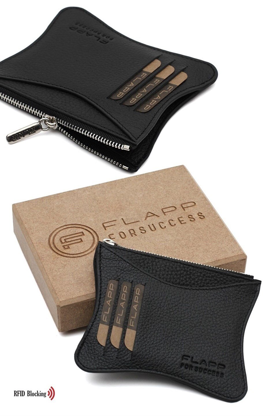 Flapp Deri Flotur Siyah Rfıd Korumalı Engelleyici Fermuarlı Bozukpara Gözlü Kadın Çanta Cüzdan