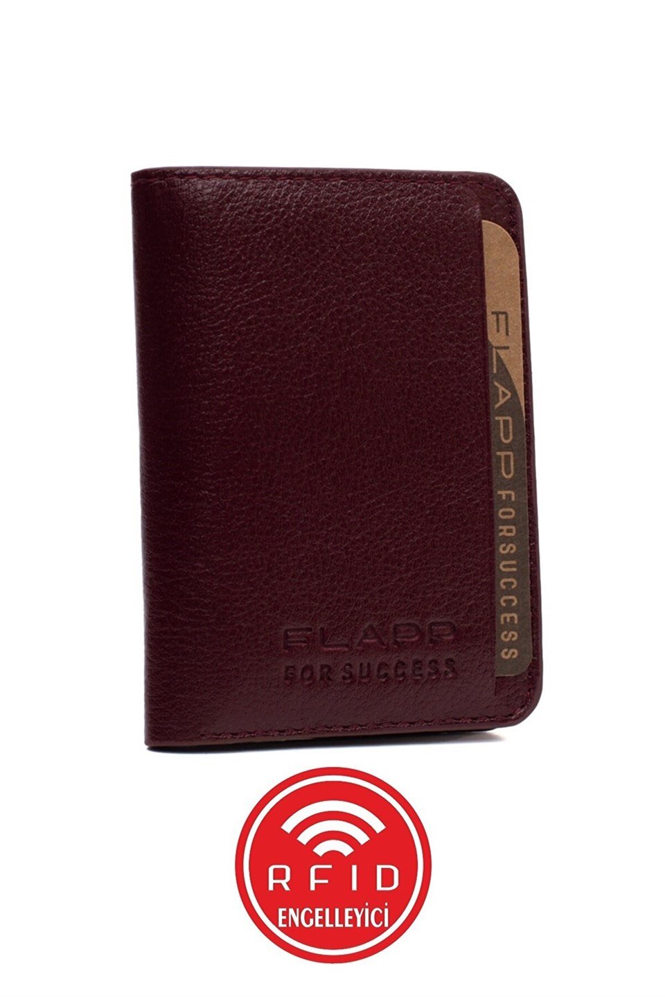 Flapp Hakiki Deri Bordo Rfıd Engelleyici Korumalı Mini Cüzdan Kartlık