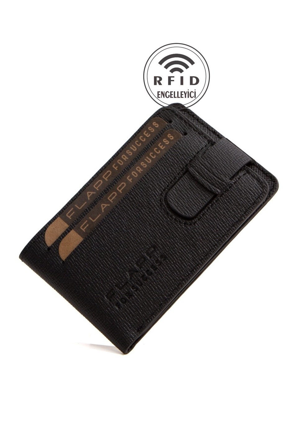 Flapp Hakiki Deri Desenli Siyah Cüzdan Kartlık