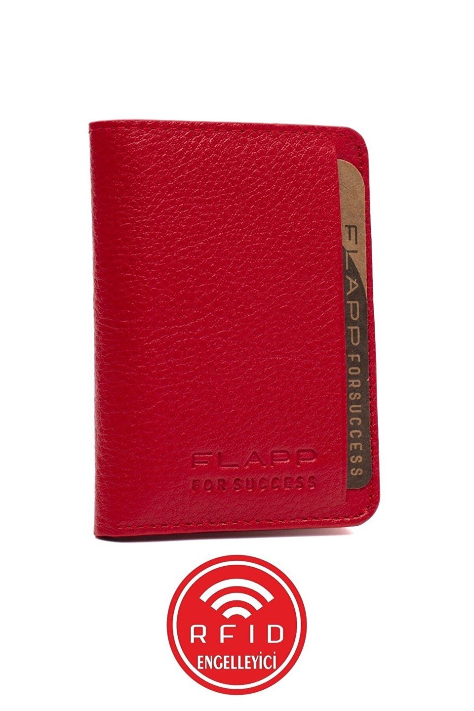 Flapp Hakiki Deri Kırmızı Rfıd Engelleyici Korumalı Mini Cüzdan Kartlık