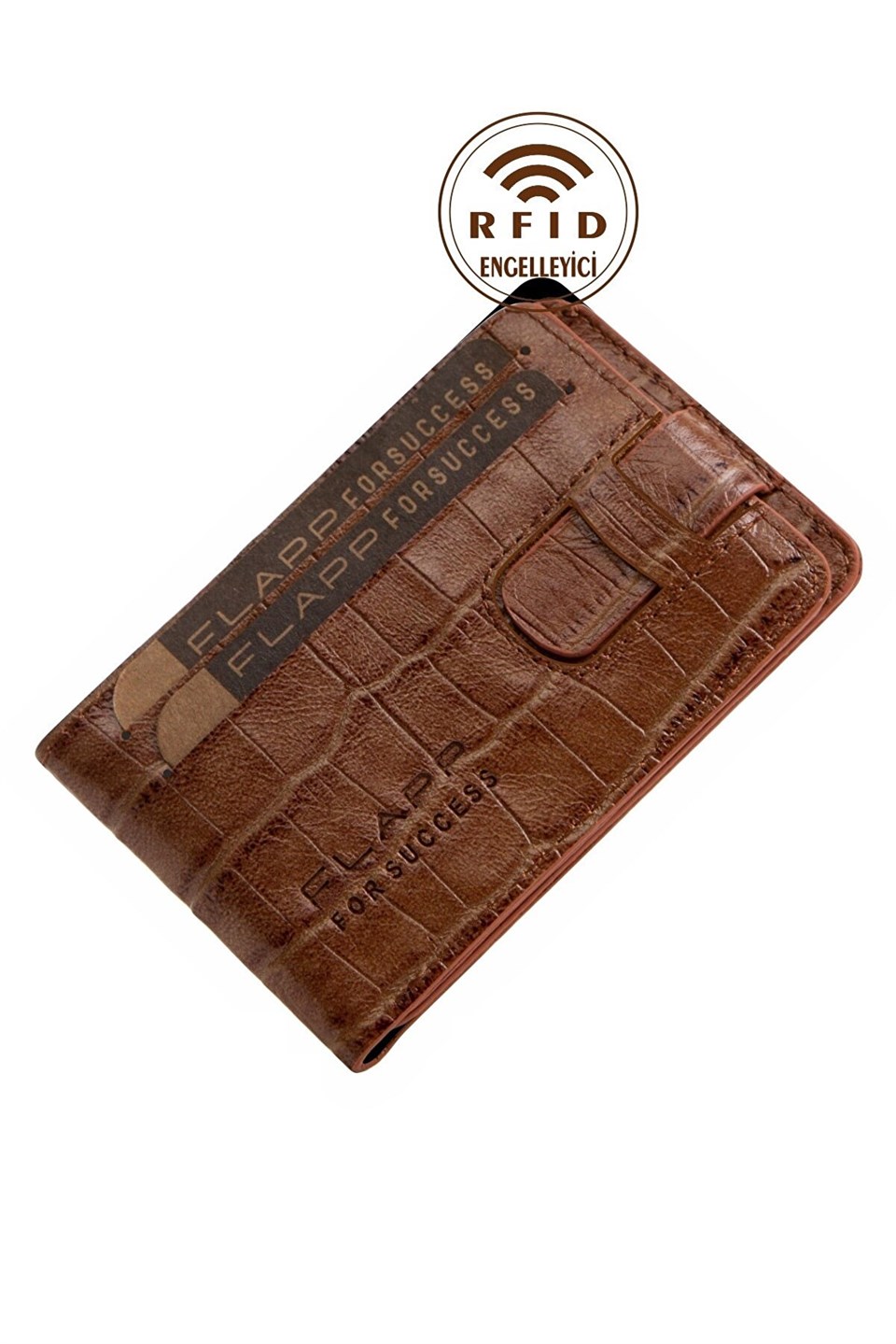 Flapp Hakiki Deri Krokodil Kahverengi Unisex Cüzdan Kartlık