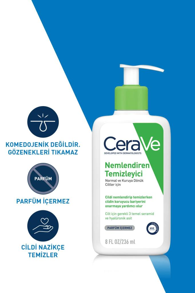 CeraVe Nemlendiren Temizleyici Normal & Kuru Ciltler Yüz Vücut 236 ml