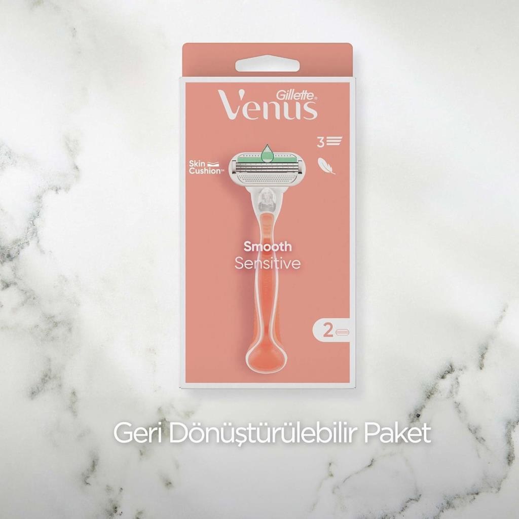 Gillette Venus Smooth Sensitive Tıraş Makinesi ve 2 Adet Yedek Başlık
