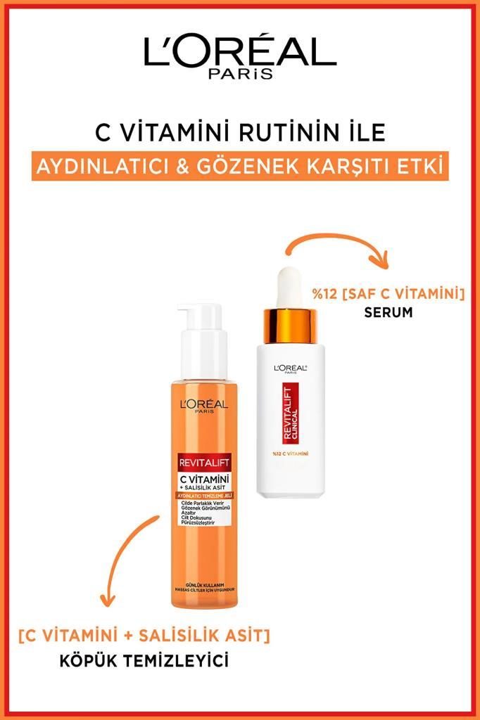 LOreal Paris Revitalift Clinical [C vitamini + Salisilik Asit], Aydınlatıcı ve Gözenek Karşıtı Köpük Temizleyici