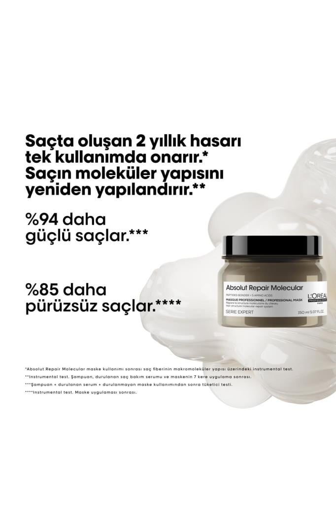 Loreal Professionnel Absolut Repair Molecular Tüm Yıpranmış Saçlar İçin Yoğun Onarıcı Maske 150 ml