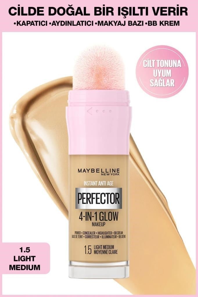 Maybelline New York Instant Perfector Glow 4 Etki 1 Arada Fondöten- 1.5 Light Medium 