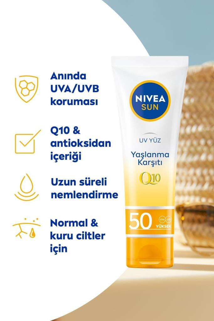 Nivea Sun SPF 50+ Yaşlanma Karşıtı Q10 Yüz Güneş Kremi 50 ml