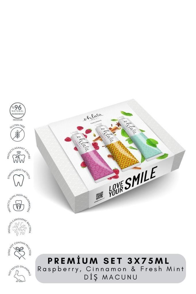 Ohlala Raspberry, Cinnamon&Fresh Mint Premium Set 3 x 75 ml Diş Macunu Seti