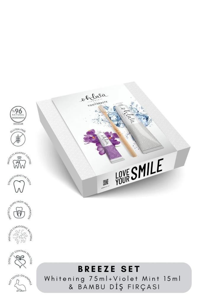Ohlala Whitening Mint 75 ml+Violet Mint 15 ml+ Bambu Diş Fırçası Diş Bakım Seti 