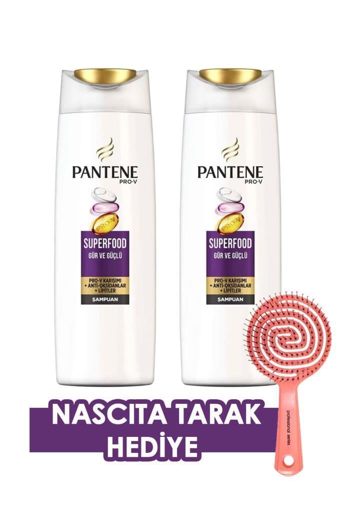 Pantene Superfood Gür ve Güçlü Şampuan 470 ml X2 + Nastica Pro Saç Fırçası Hediye