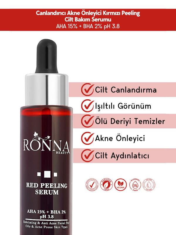 Ronna Beauty Akneli Cilt Düzenleyici Red Peeling Serum 30 ml AHA 15%+BHA 2% pH3.8