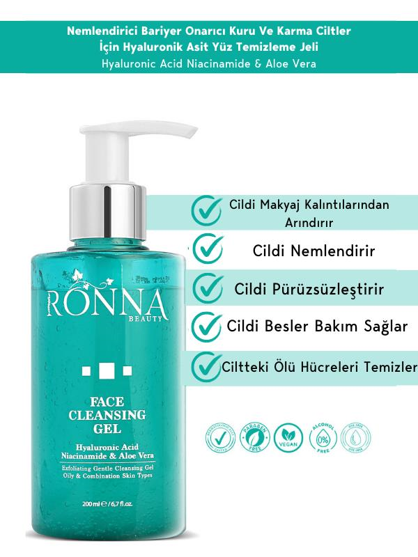 Ronna Beauty Besleyici Ve Onarıcı Temizleme Jeli Face Cleasing Gel 200 ml Hyaluronic Acid Niacinamide
