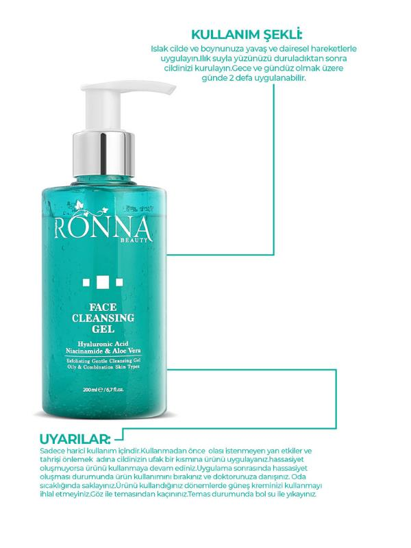 Ronna Beauty Besleyici Ve Onarıcı Temizleme Jeli Face Cleasing Gel 200 ml Hyaluronic Acid Niacinamide