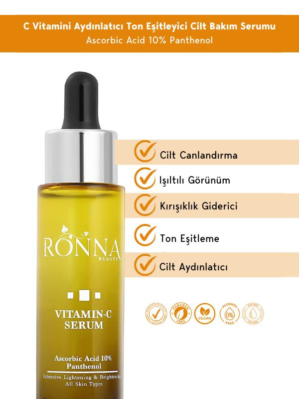 Ronna Beauty Cilt Tonu Eşitleyici Vitamin C Serum 30 ml Ascorbic Acid 10% Panthenol