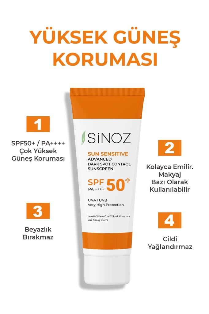 Sinoz Lekeli Ciltler SPF50+Yüz Güneş Koruyucu Krem 50 ml