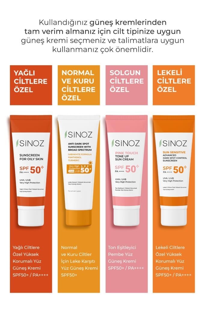 Sinoz Lekeli Ciltler SPF50+Yüz Güneş Koruyucu Krem 50 ml
