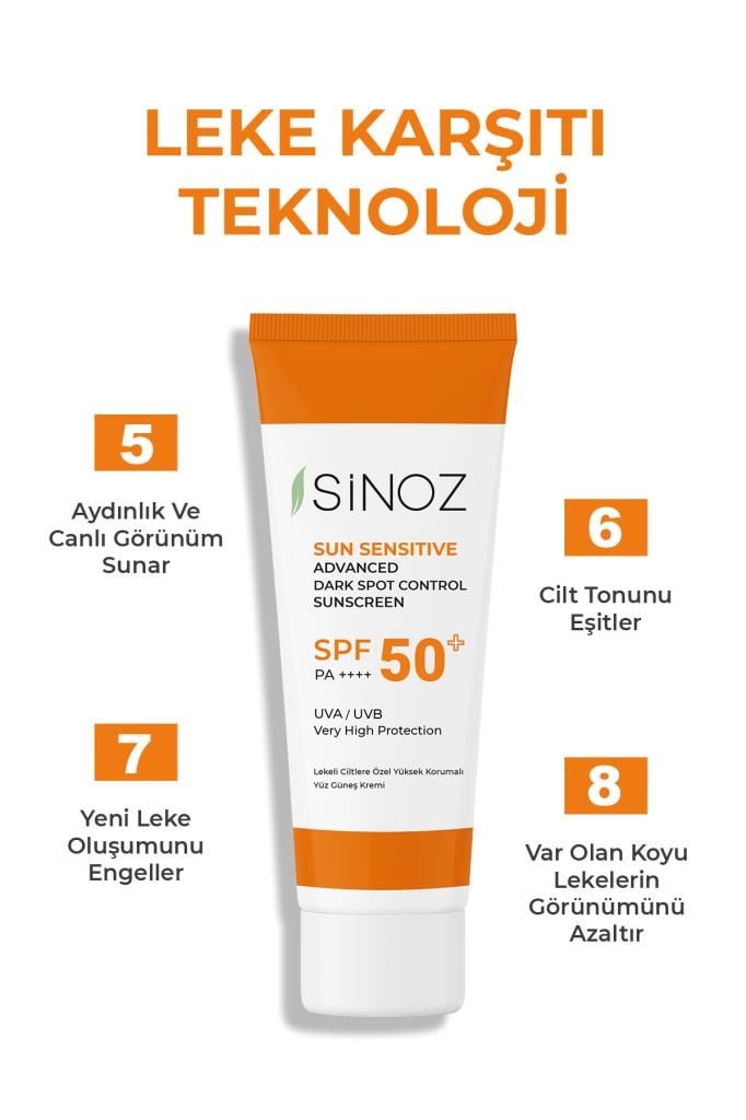 Sinoz Lekeli Ciltler SPF50+Yüz Güneş Koruyucu Krem 50 ml