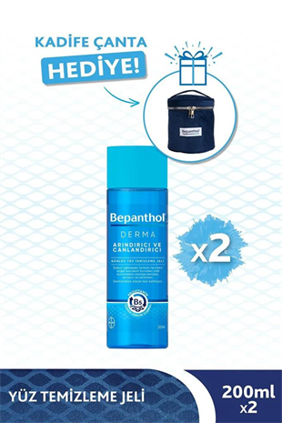 Bepanthol Derma Arındırıcı Canlandırıcı Yüz Temizleme Jeli 200 ml 2li Paket Kadife Çanta
